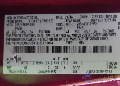 2017 Ford Escape Titanium из США, поврежденный, VIN 1FMCU9J95HUB71054